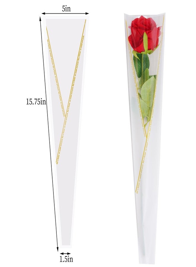 mifengda 100pcs Single Rose Sleeve Flower Wrapping Bags Single Flower Packaging Bags Waterproof Gold Edge Flower Bouquet Sleeve for Mother's Day Wedding Bouquet Valentine's Gifts (White) - Image 2
